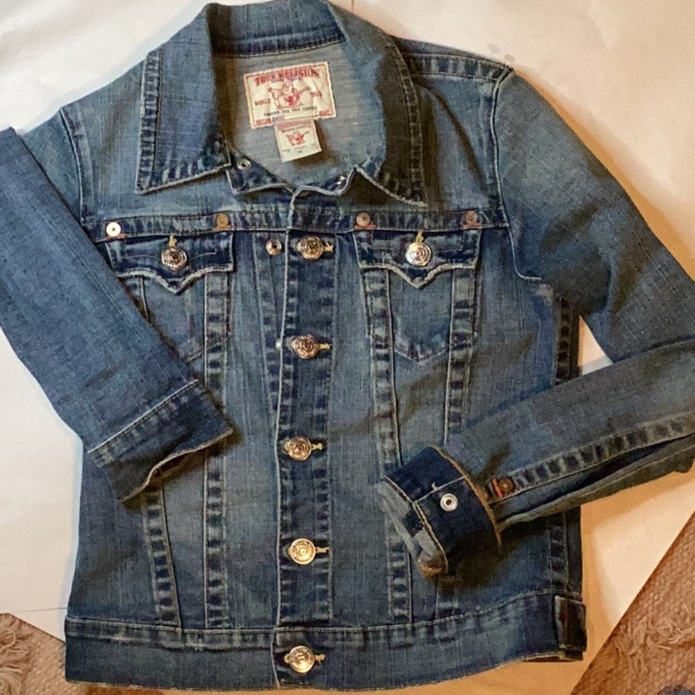 TRUE RELIGION Emily Fitted Denim Jean Jacket SZ.M